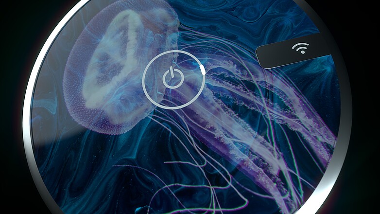 Wallbox Design Konzept mit transparenter Qualle im Display