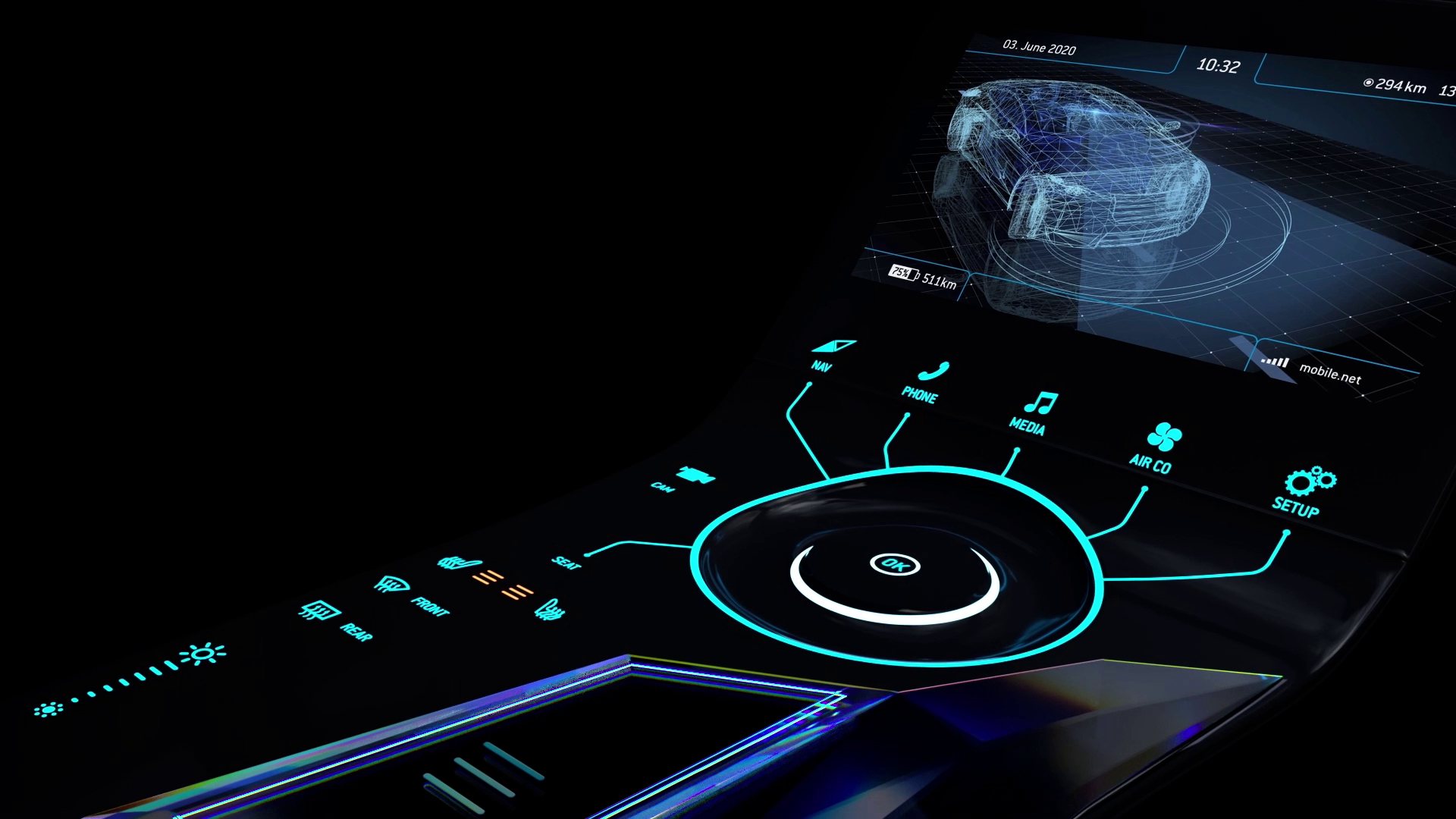 HMI Mittelkonsole im Auto mit Hinterleuchtung