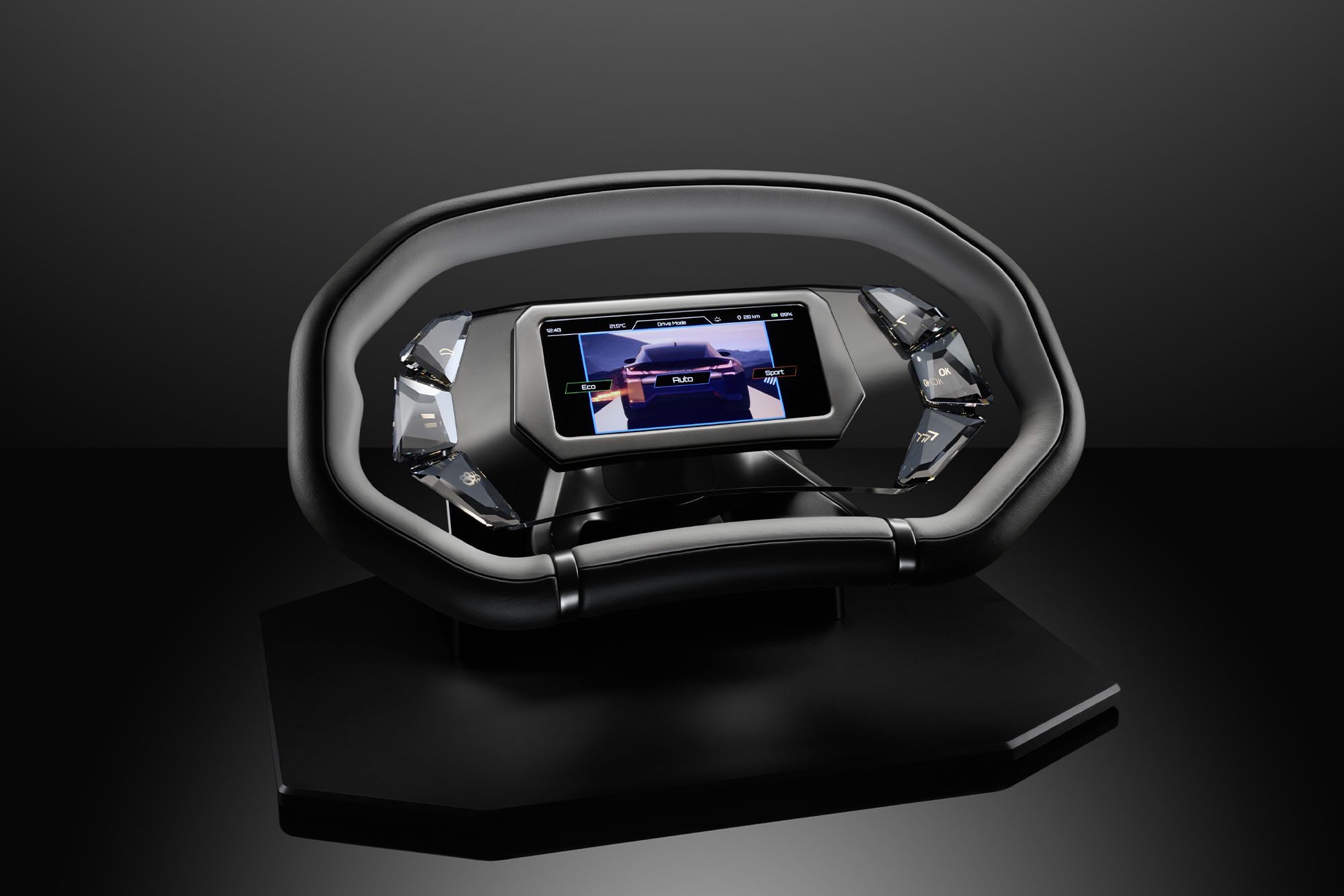 Car interior steering wheel full view front Swarovski crystals