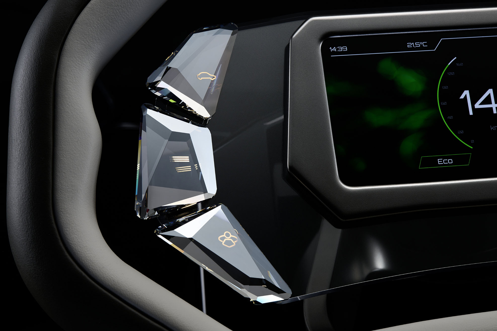 Car interior steering wheel detail Swarovski crystals