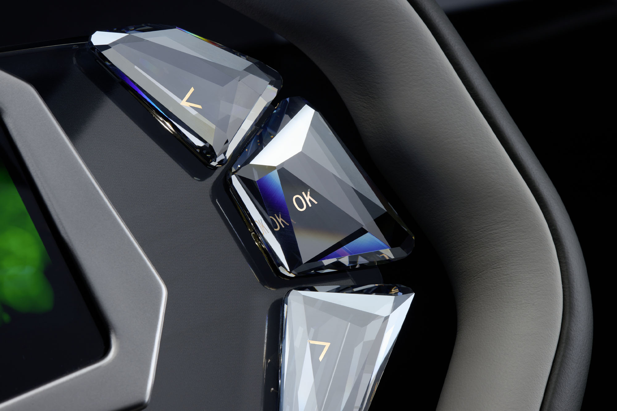 Car interior steering wheel detail Swarovski crystals controls